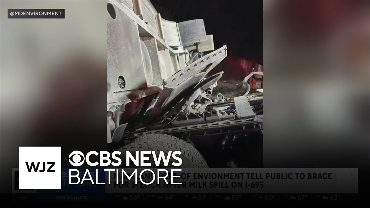 Milk truck wrecks on I-695, spilling 6,000 gallons of dairy