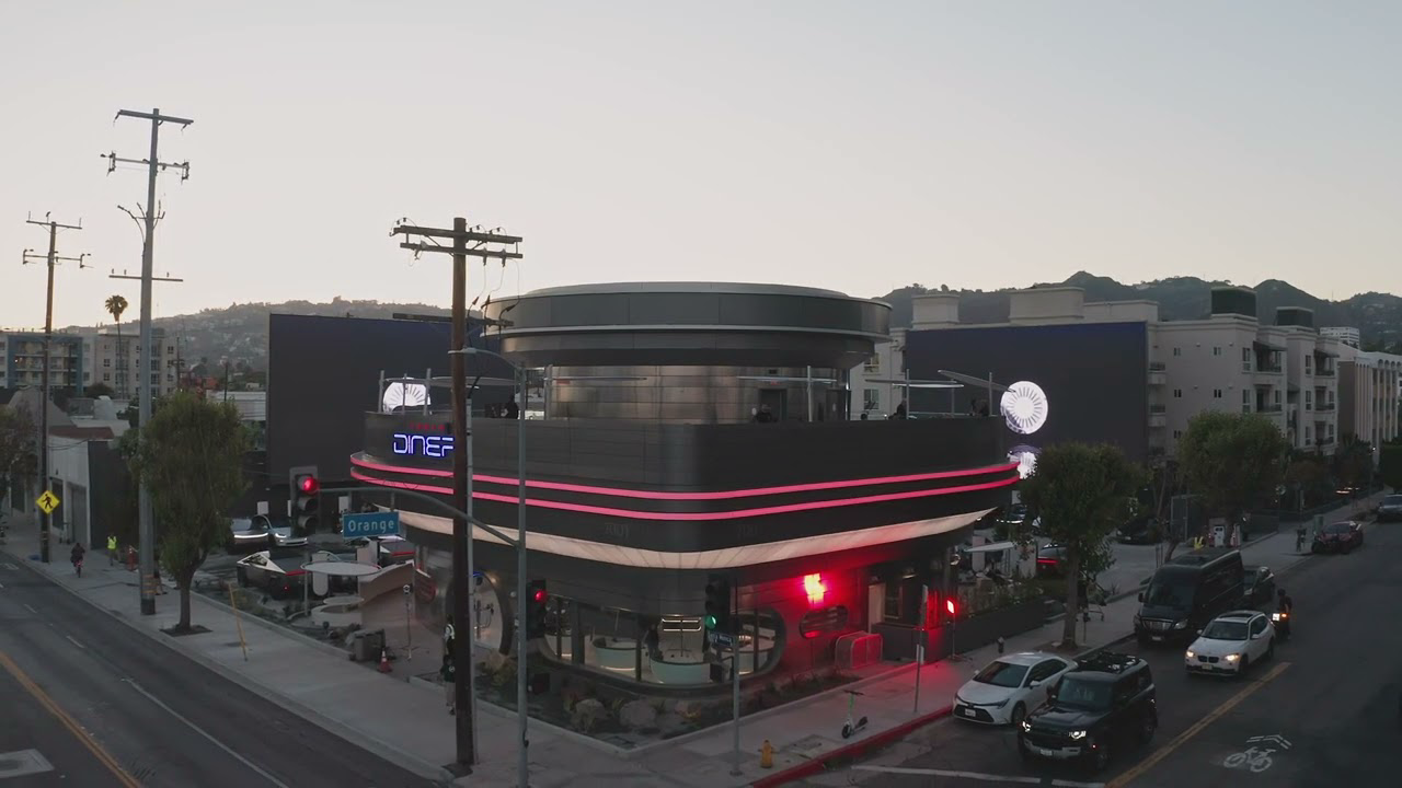 Tesla Hollywood Diner Revealed: Aerial Look at Chargers & Outdoor Movie Theater
