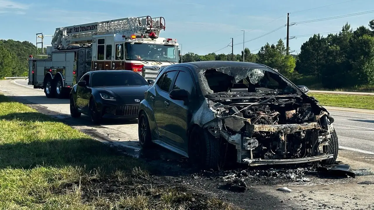 GR Corolla blows engine and goes up in flames
