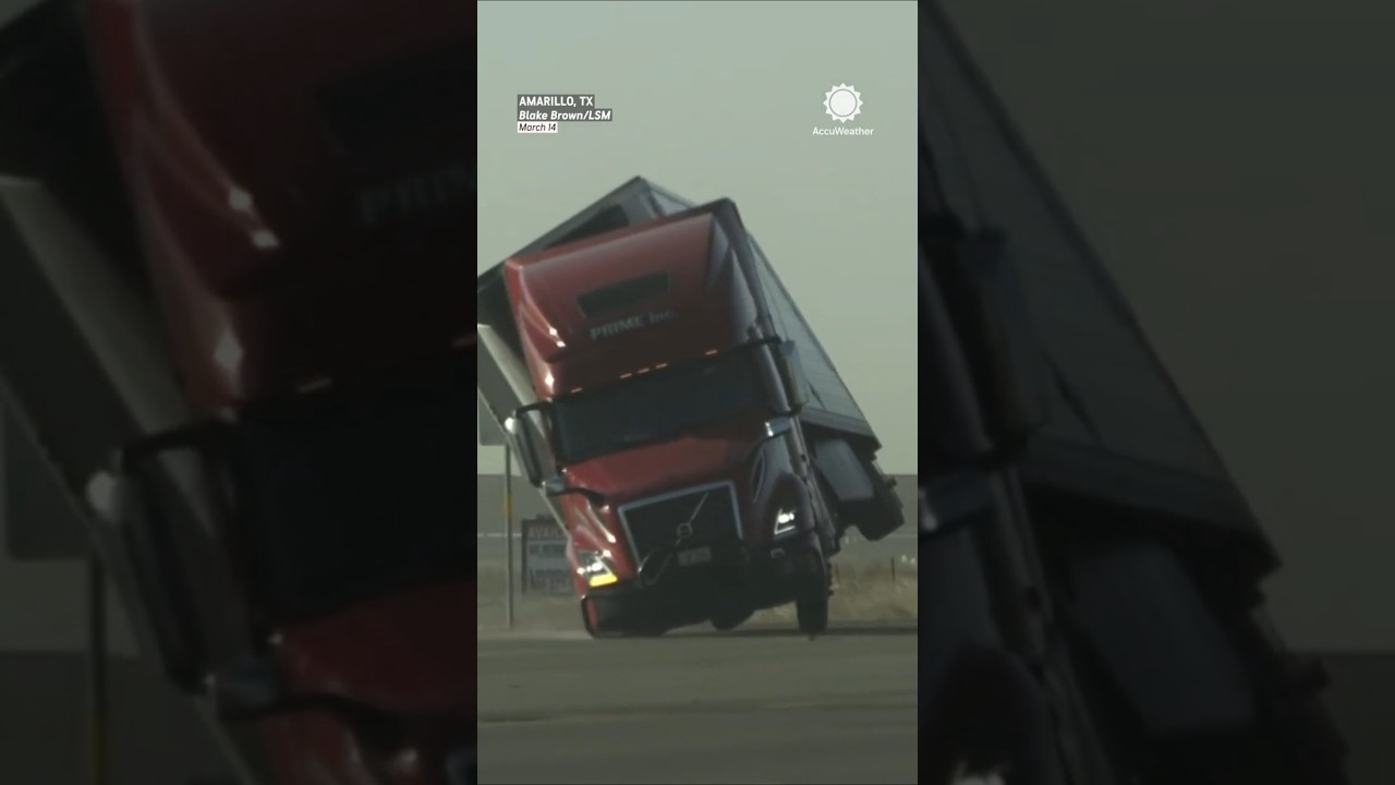 80 MPH Winds Flip Semi Trucks on I-40 in Amarillo, Texas