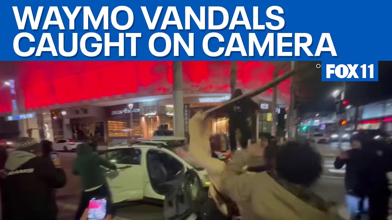 Waymo vandalized during LA street takeover near Beverly Center
