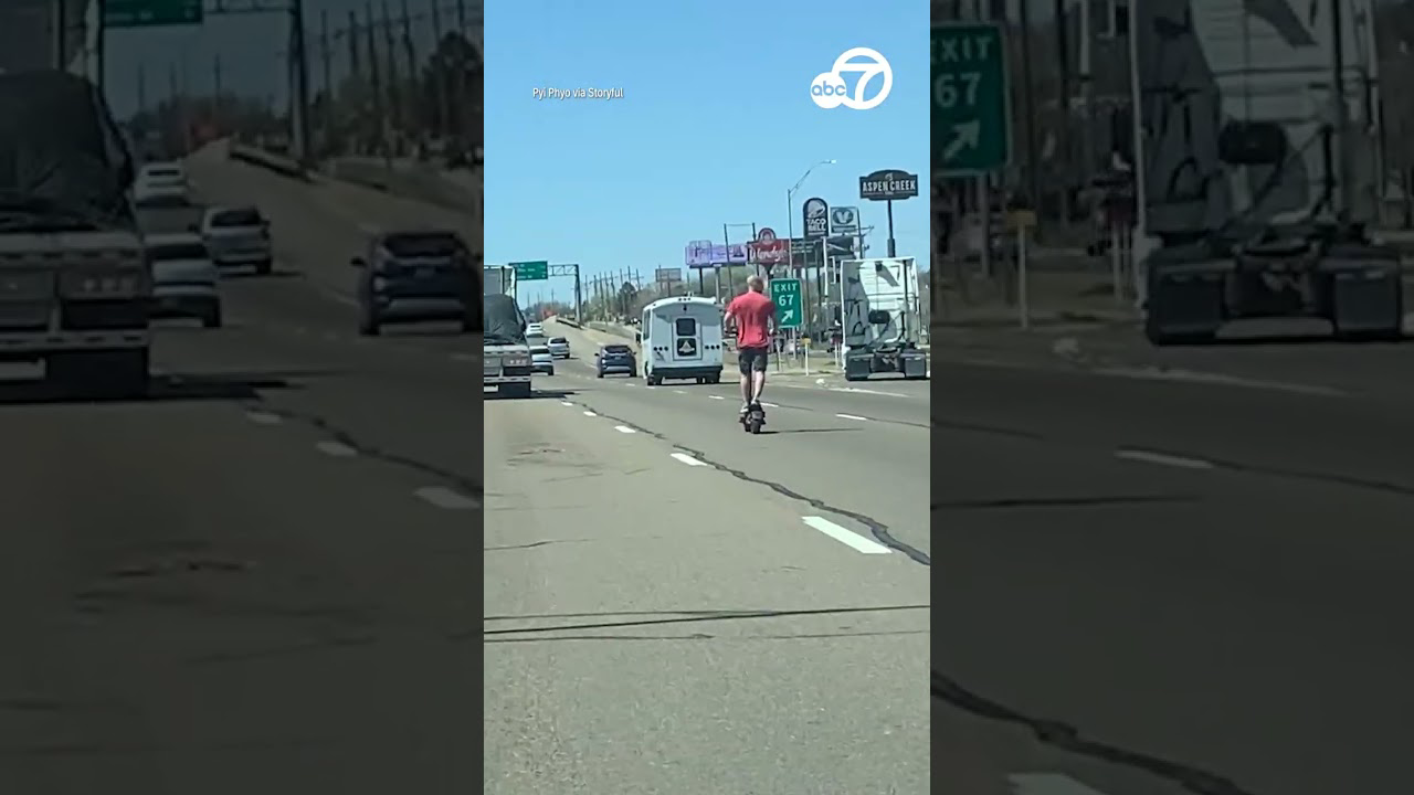 Man riding electric scooter in Texas on highway going 65 m.p.h.