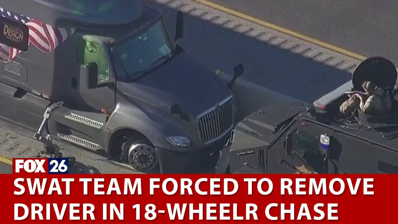 Caught on Camera:18-wheeler leads police on a dramatic chase ends with SWATT pulling man out