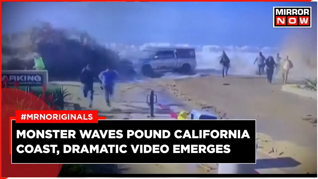 California Waves | Giant Wave Crashes Into California Street, Beachgoers Swept Away | Viral Video