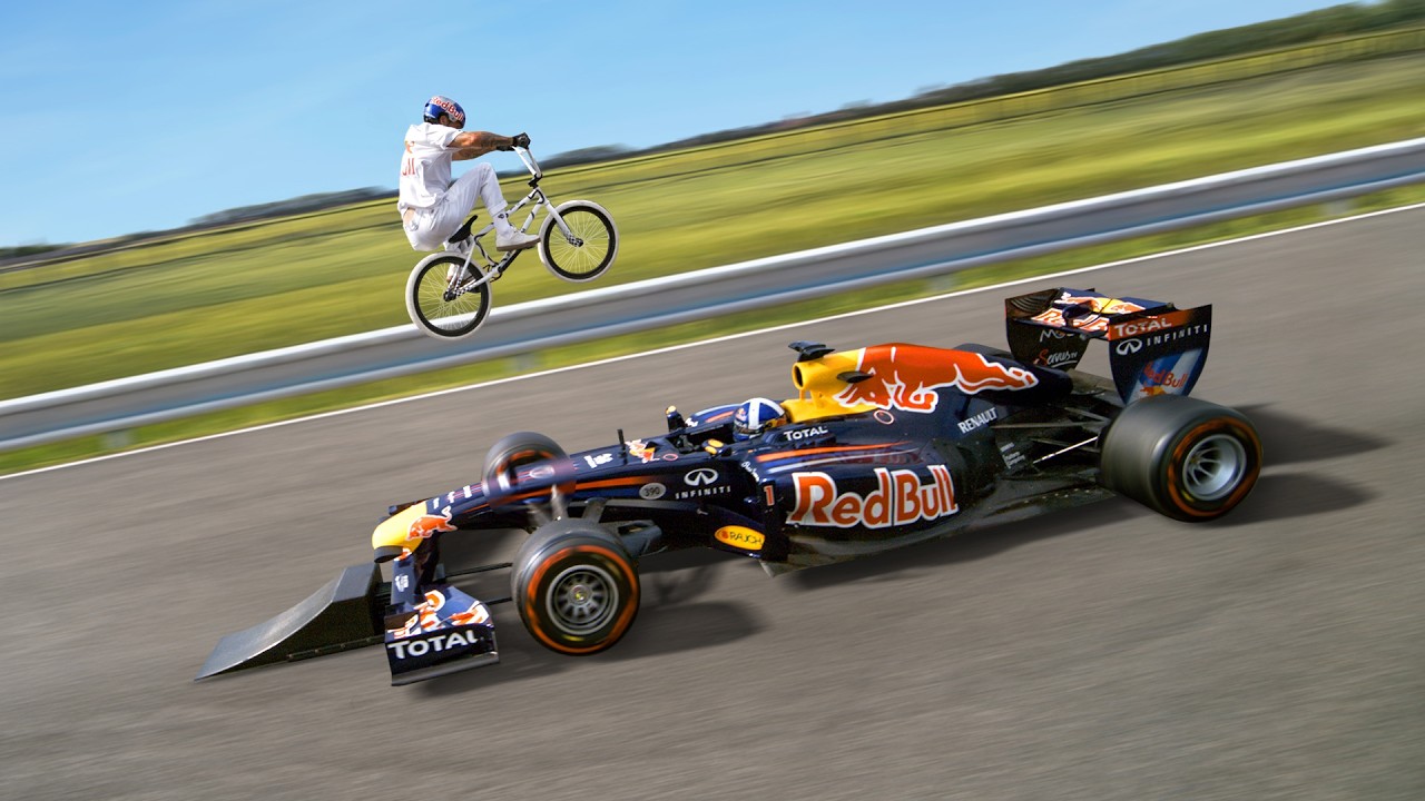 Jumping Over A Moving F1 Car (world first)