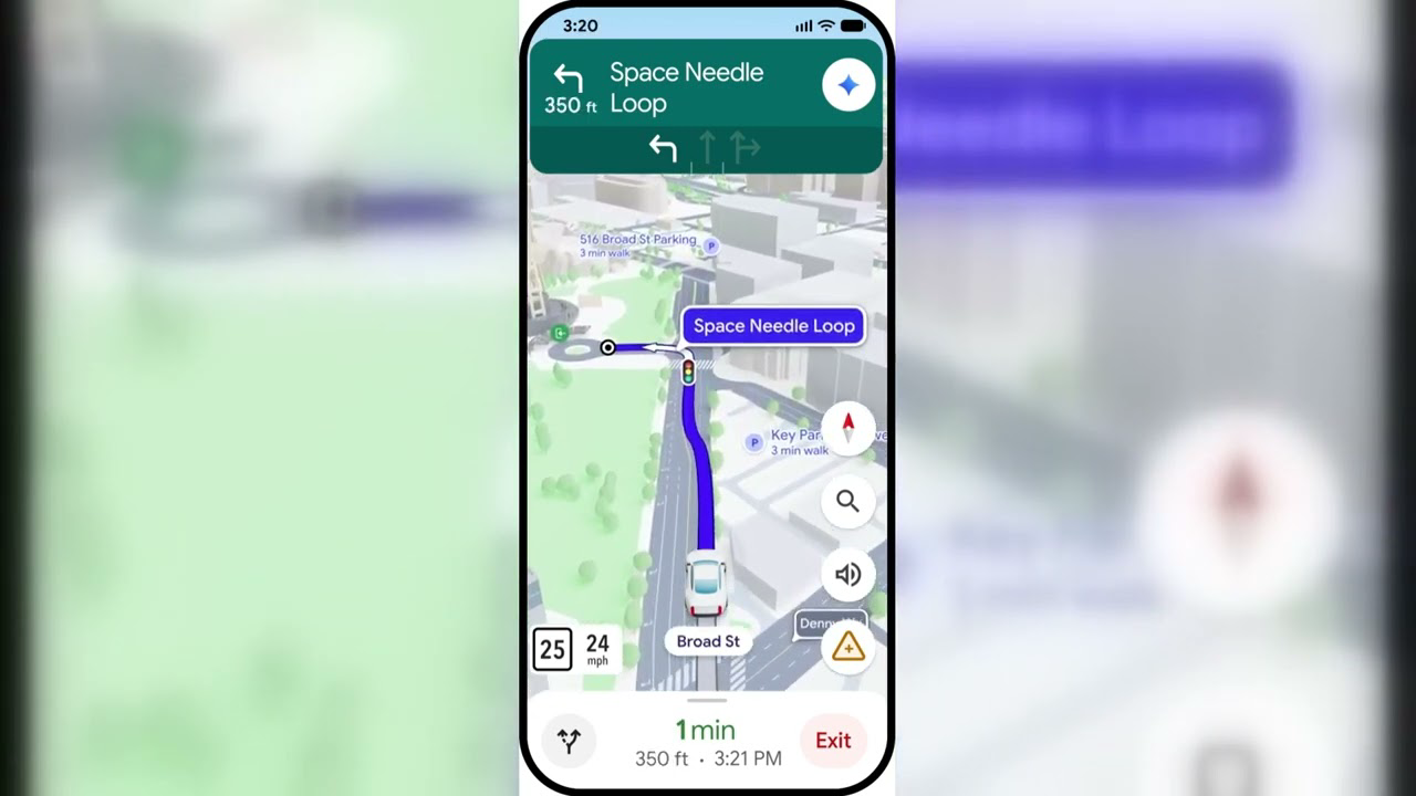 Google Maps with the new Immersive Navigation feature
