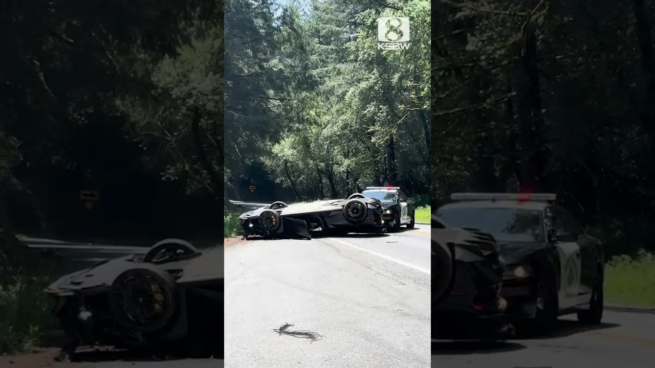 Lamborghini crashes, flips upside down, in California