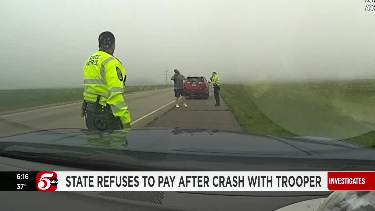 A Minnesota state trooper crashed into a car, but months later, the state is refusing to pay up