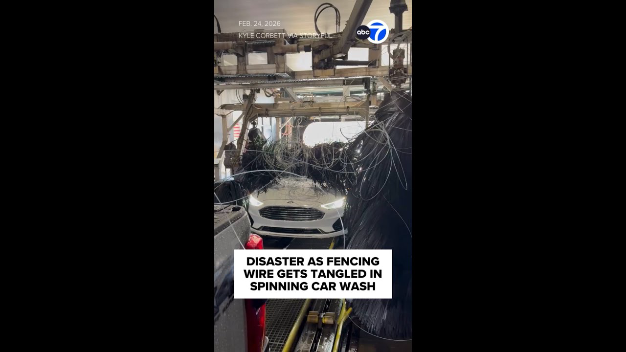 Disaster as fencing wire gets tangled in spinning car wash
