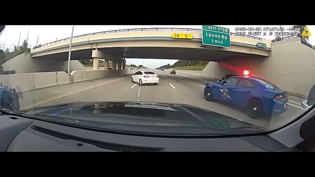 Stolen car caught by GRAPPLER! Michigan State Police & Livonia PD use net ending pursuit Chevy Cruze